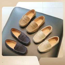 Sapato mocassim de camurça infantil, mocassim de menino, sapato de couro feminino, sapatilhas rasas casuais britânicas, sola macia, novo, outono