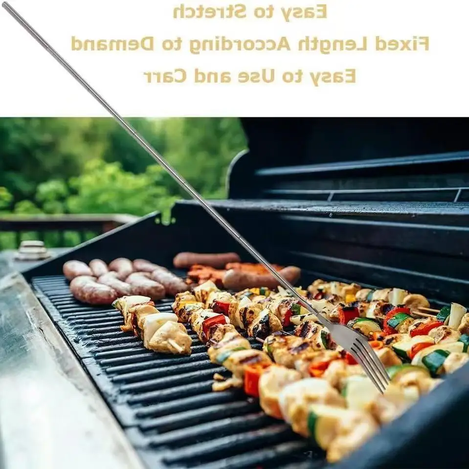 أدوات مائدة تلسكوبية، شوك من الفولاذ المقاوم للصدأ، ملاعق، شوك تلسكوبية طويلة جدًا، محمولة #4