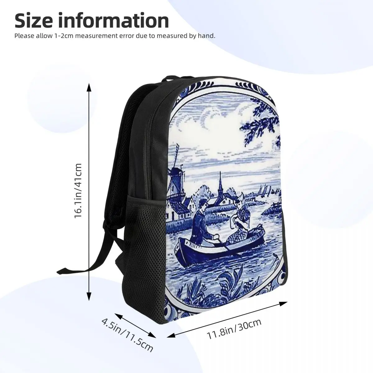 الهولندية الأزرق دلفت طاحونة الكنيسة والمراكب الشراعية حقيبة ظهر الطالب حقيبة مدرسية المشي لمسافات طويلة السفر Daypack حقيبة الكتب الموضة حقائب الكتف