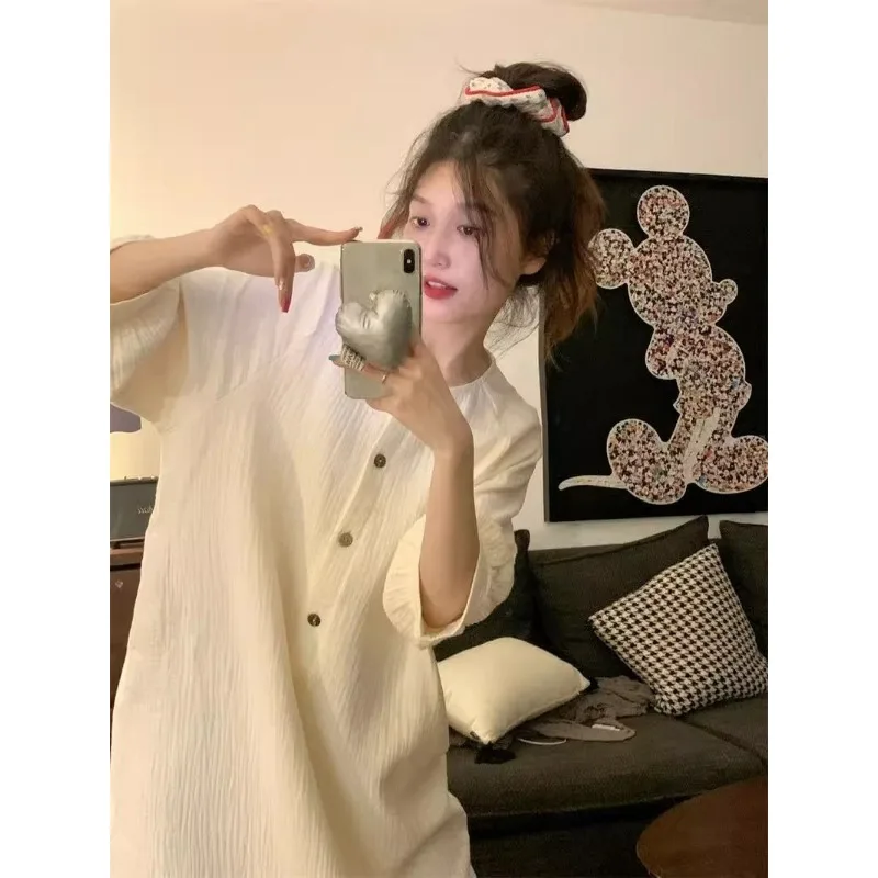 French Senior Sense of Solid Color Pajamas Female Spring and Autumn Network Red Simple Ins Girls Dormitory Casual Home Dress