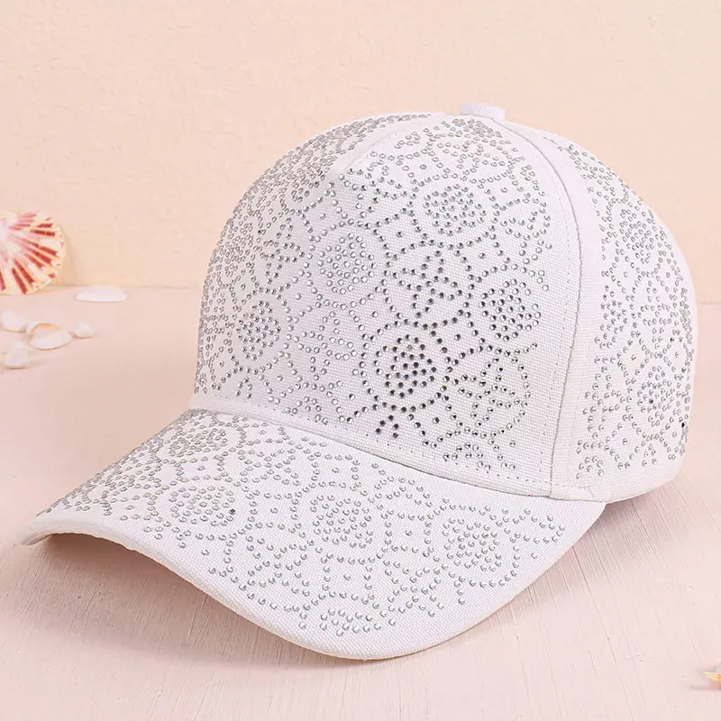 Rhinestone Baseball Cap Sports Back Buckle Hat Men\'s Women\'s Sports Golf Fishing Crystal Hard Top Headgear Sunscreen Sun Chapeau