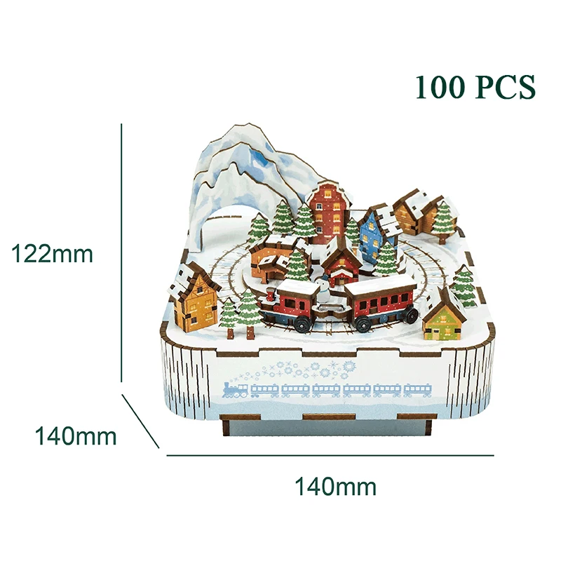 Fai da te 3D in legno natale Snow Train carillon kit modello in miniatura puzzle possono muoversi per i regali dei bambini decorazione della casa