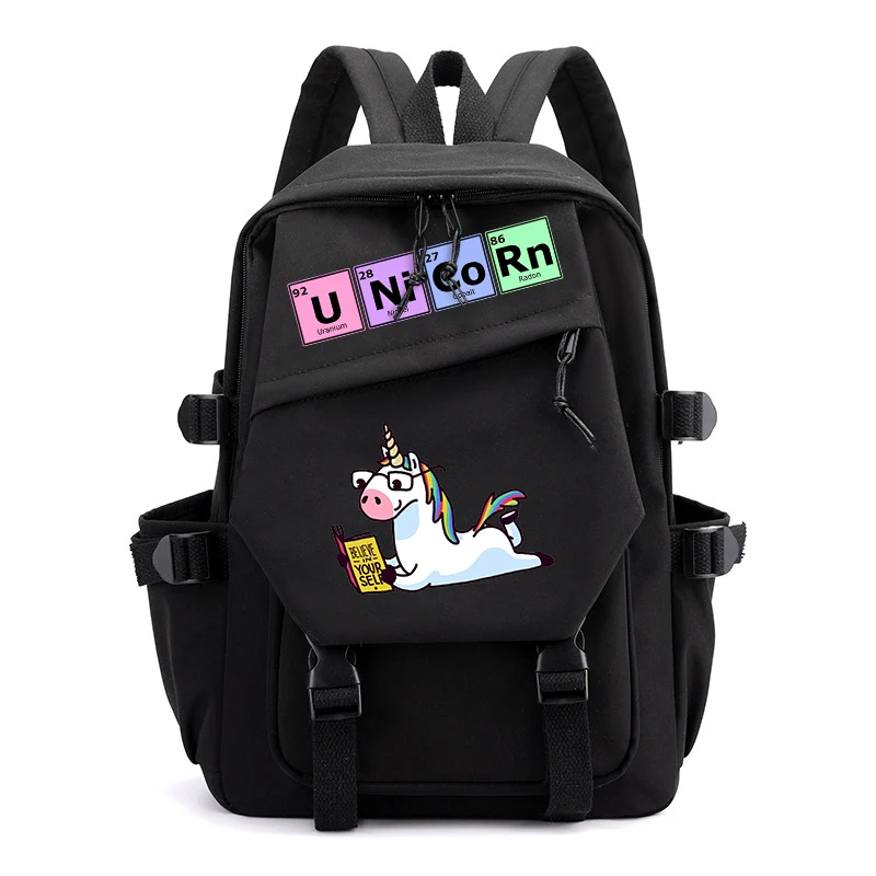 Mochila con estampado de unicornio para niñas, mochila para estudiantes del campus, bolsa informal negra para niños, regalo de regreso a la escuela