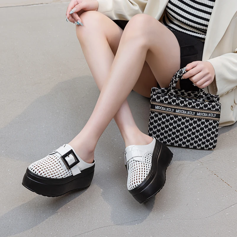 

Women's Half Slippers Weaving Summer 2025 New High Heels Outdoor Slippers Women's Platform Buckle Platform Women's Slippers