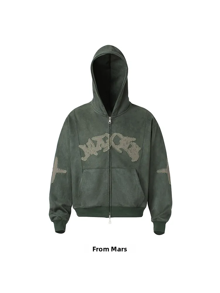 سترة هودي رجالية من مارس أمريكان بتصميم ريترو مع تطريز حروف وسحاب من الجلد المدبوغ، معطف شتوي أنيق بتصميم ياقة #3