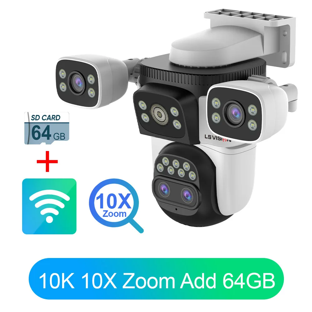 LS VISION 35MP Drie Schermen WiFi Beveiligingscamera Buiten PTZ 10X Optische Zoom Camera's Automatische Tracking CCTV Camera bewaking