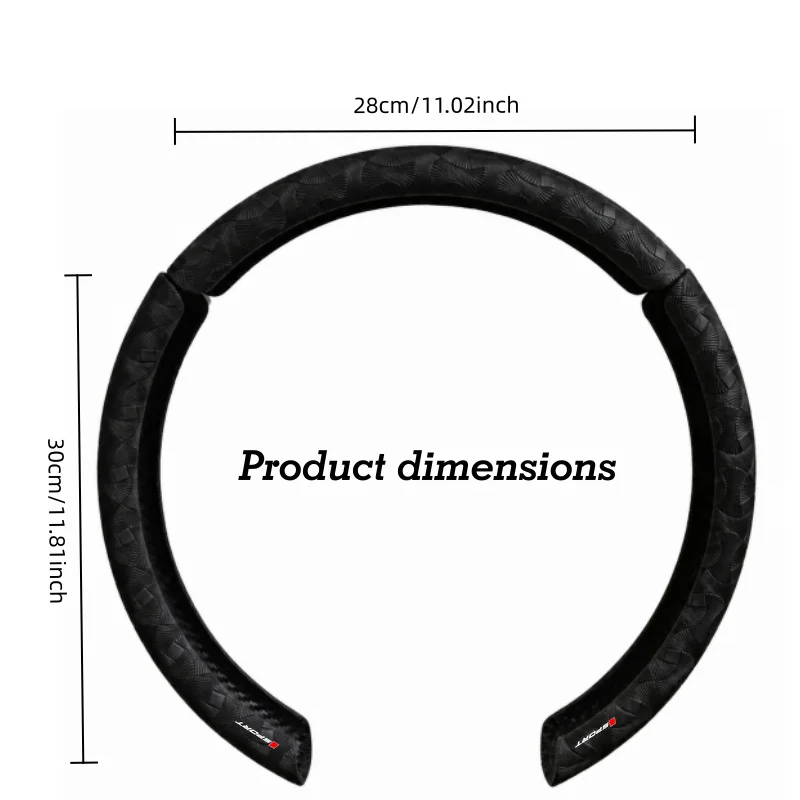 Sports upgraded car anti-slip fan-shaped embossing PU Leather steering wheel cover3 Segmented type Carbon fiber lined universal