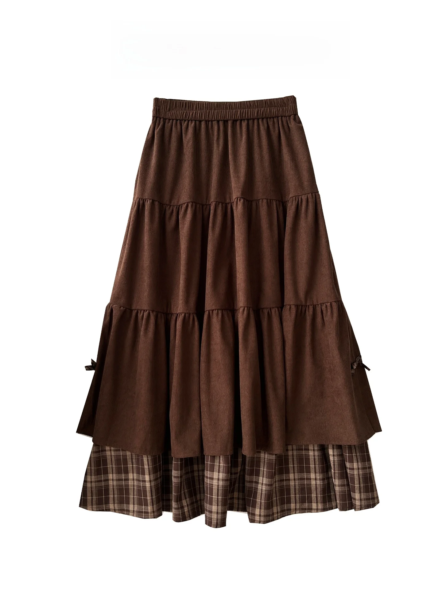 Retro Japanese Style Long A-Line Skirt Women's High Waist Patchwork Plaid Half-length Casual Skirts Autumn Season Fashion