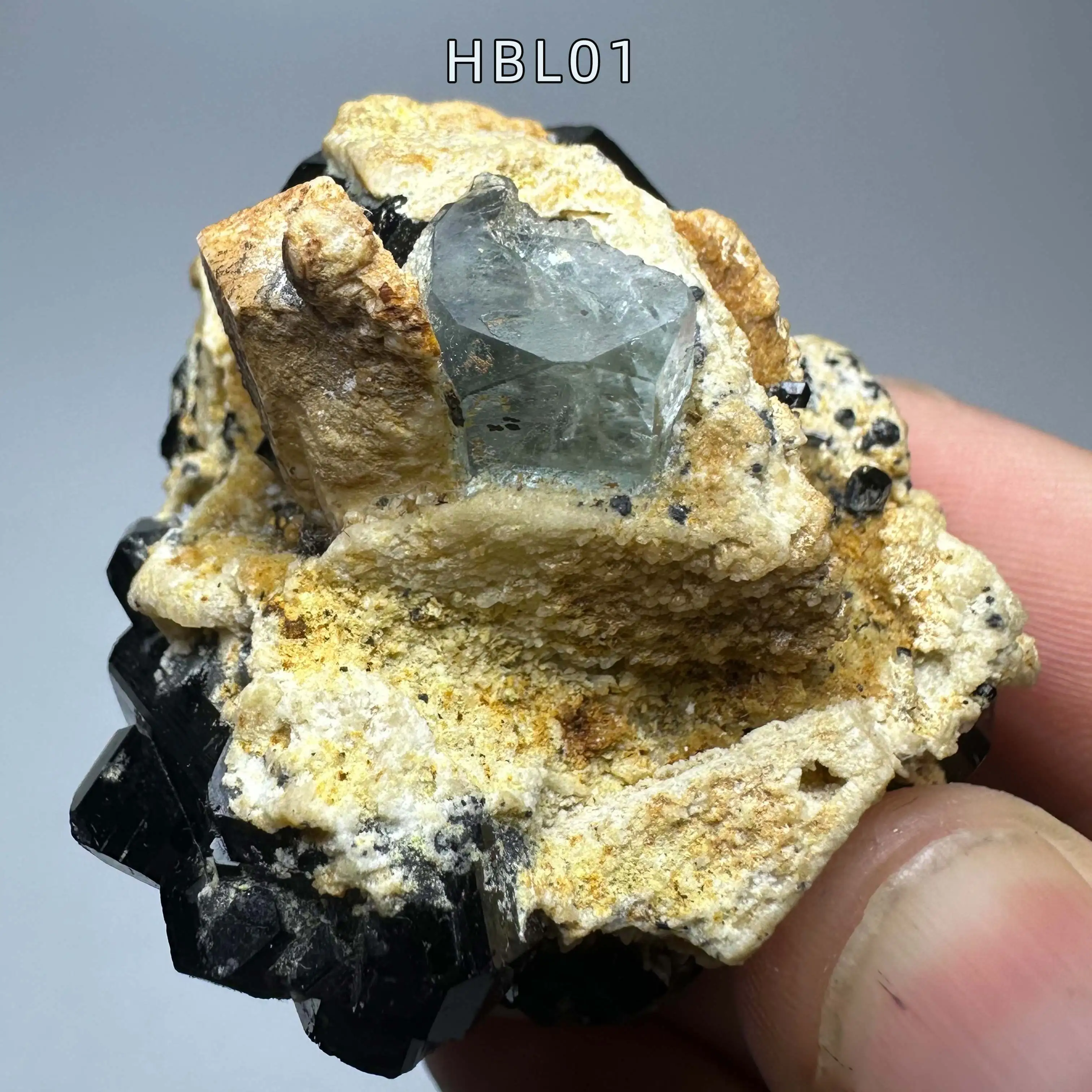 Natural aquamarine and tourmaline coexist Mineral Specimen Rough Crystal Quartz Healing Stone Home Decor