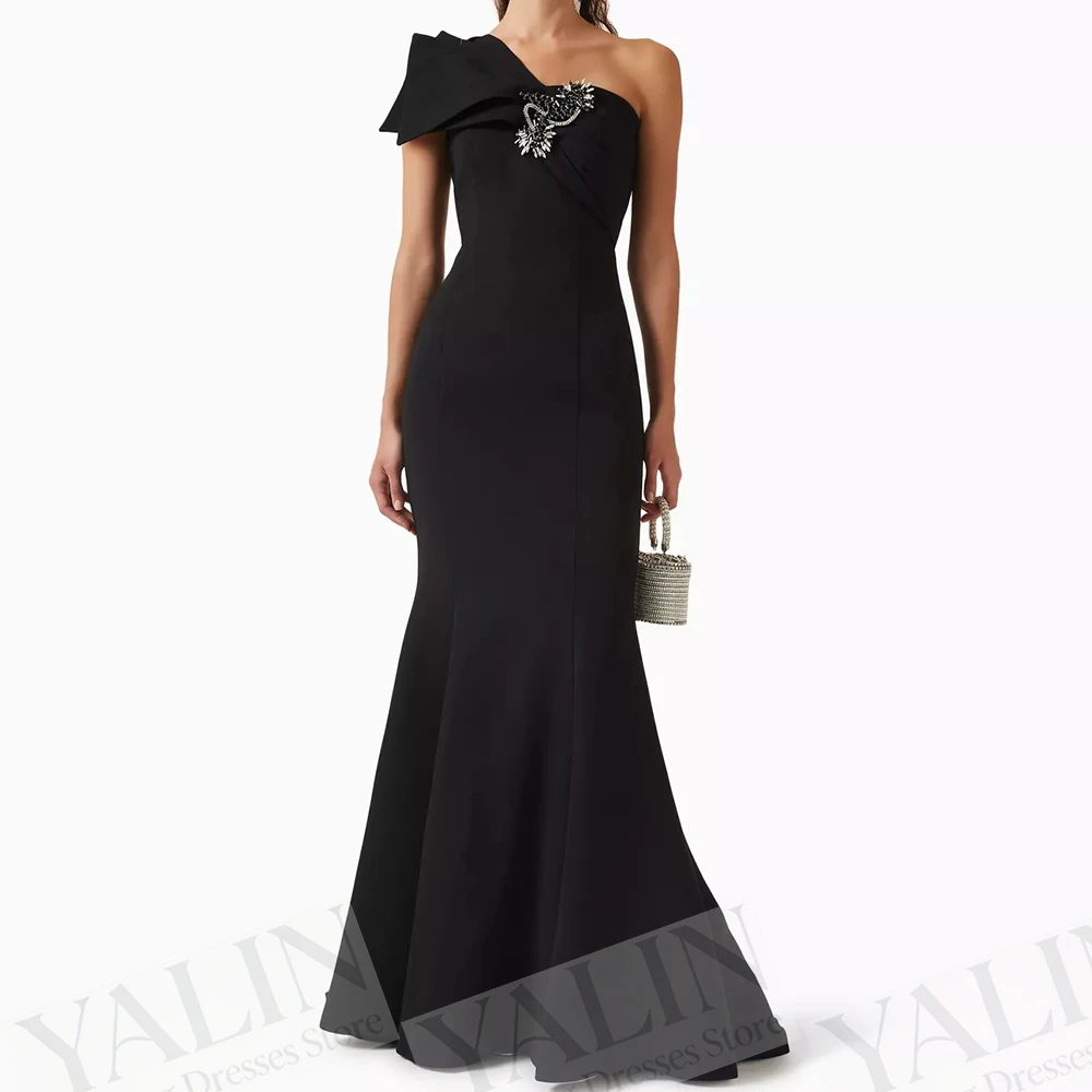 

Women's Mermaid Evening Dresses Floor-length One-shoulder Sleeveless Prom Gown Fashion Crystal Simple Draped Customized Gowns
