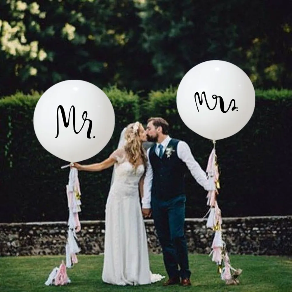 Big 36inch Round Mr & Mrs White Printed Latex Balloon Bride Wedding Party Decoration Valentine's Day Birthday Air Globos Supplie