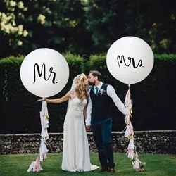 Big 36 pollici Round Mr & Mrs White Printed Latex Balloon Bride Wedding Party Decoration san valentino compleanno Air Globos Supplie