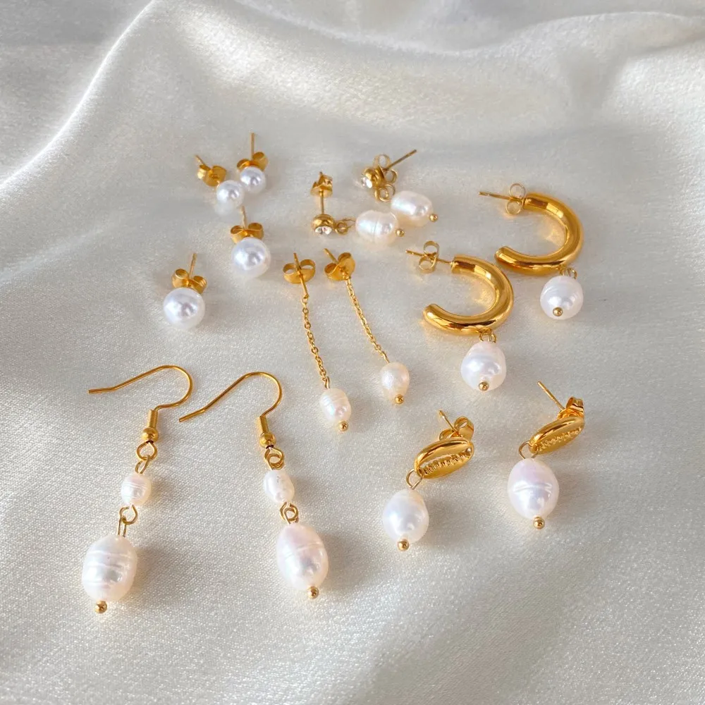 eManco أقراط لؤلؤ المياه العذبة الفولاذ المقاوم للصدأ المرأة مجوهرات سلسلة قطرة مثقوب أقراط اللؤلؤ والمجوهرات مجموعة هدية بالجملة #4