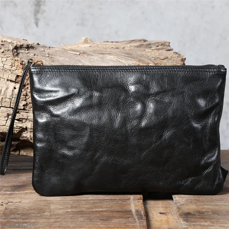 Vintage Genuine Leather Multifunctional Clutch Bag Fashion Casual Simple Light Natural Real Cowhide Small Shoulder Messenger Bag