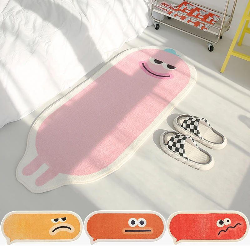 

Kawaii Carpet for Livingroom Decor Oval Funny Non-slip Faux Cashmere Bedside Rug Shaggy Cartoon Floor Mat Soft Bedroom Home Deco