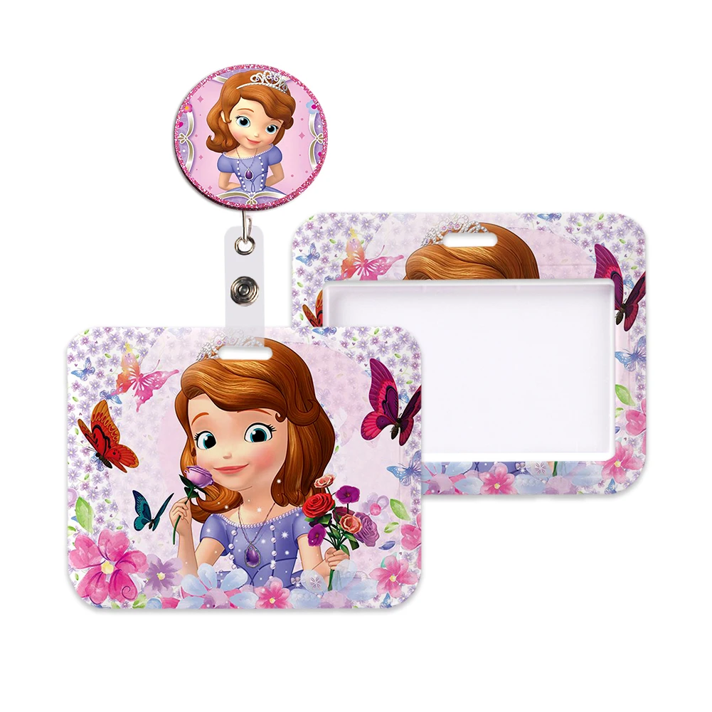 

Disney Sophia Princess Card Holder Neck Strap Id Card With Glitter Resin Charms Cellphone Straps Badge Holder Accessories