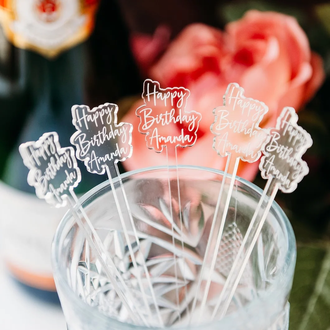 Drink Stirrers Wedding Personalized, Acrylic Cocktail Stir Sticks, Custom Drink Charm, Drink Topper, Bespoke Swizzle Sticks 14CM