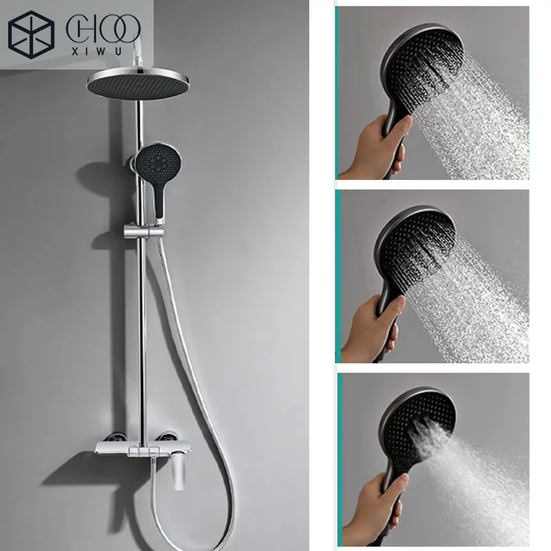 

Bathroom three-function electroplated shower head, hidden waterfall outlet, piano-style button design