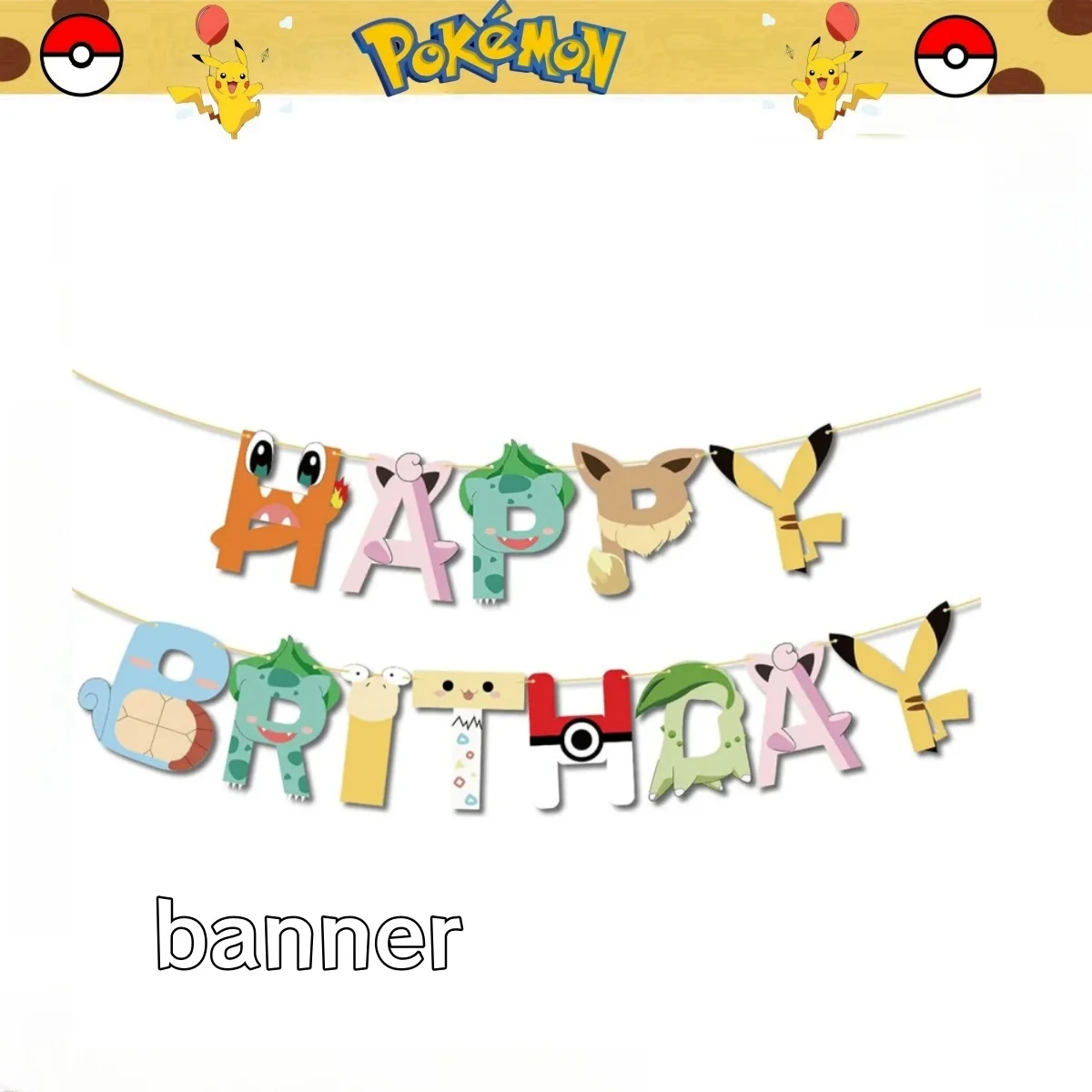 Pancarta de Feliz Cumpleaños de Pokémon para niños, decoración de fiesta, Pikachu, Baby Shower, regalos para niños, suministros de decoración