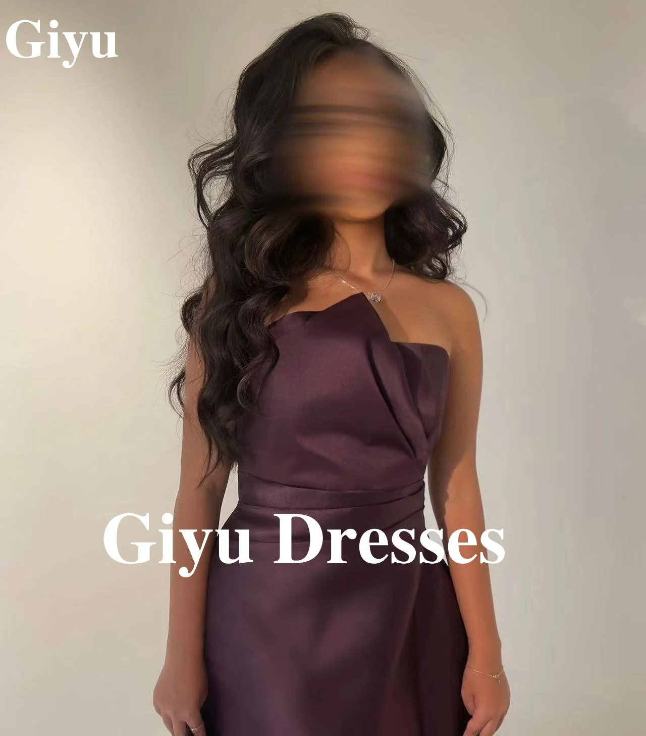 Giyu Elegant Purple Satin Evening Dress Sleeveless Off The Shoulder Bodice Pleated Floor Length Formal Prom Dresses Party Gowns