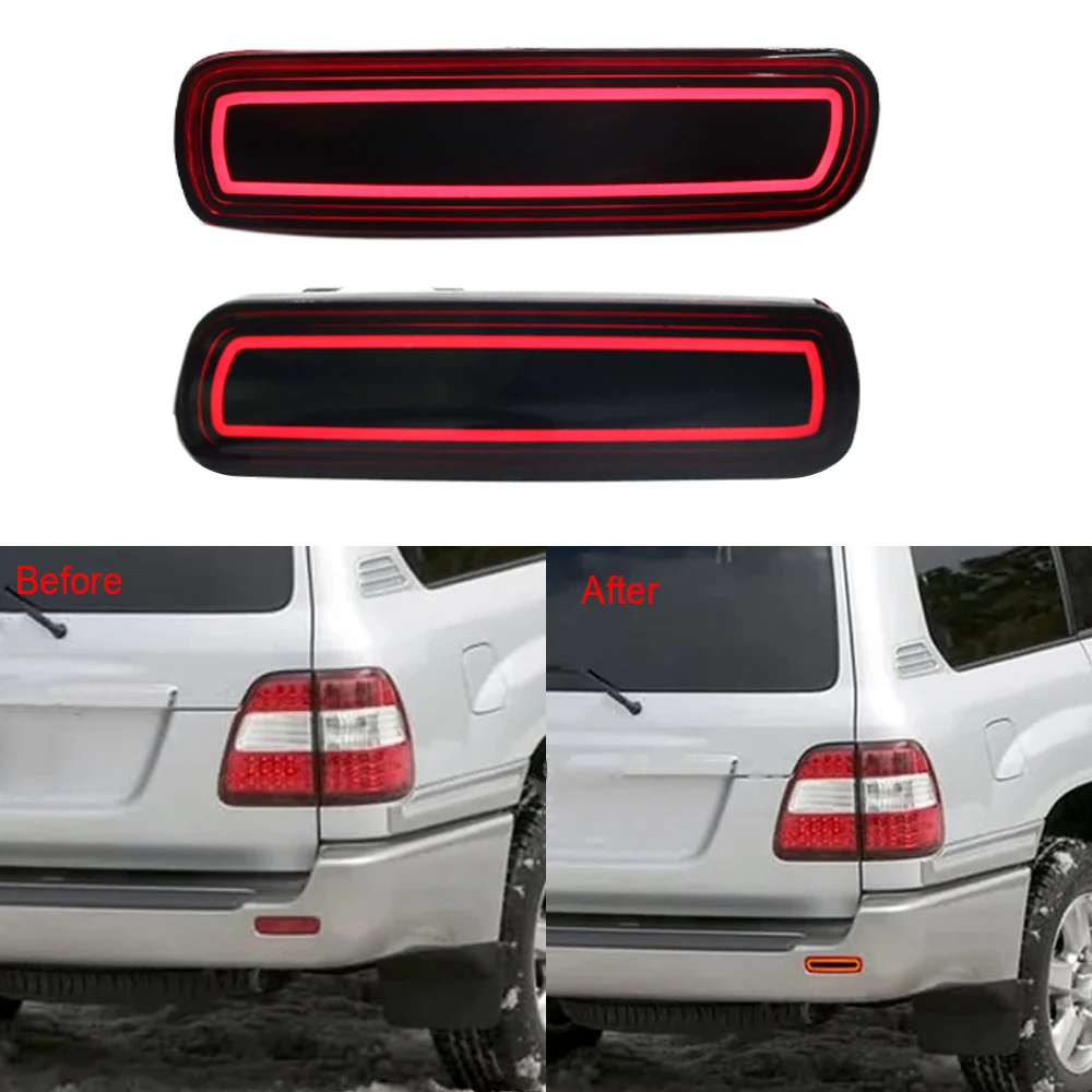 2Pcs Car LED Rear Bumper Reflector Light Brake Light Turn Signal Lamp Running Light For Toyota Land Cruiser 100 LC100 1998-2007