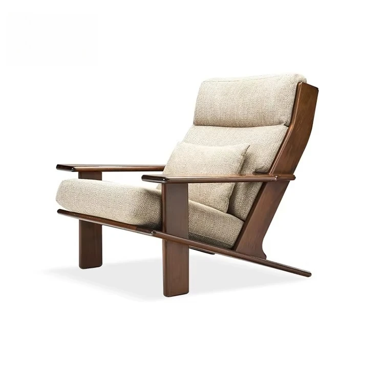 

# Modern Lounge Chair Design Living Room Furniture Solid Wood Single Chair Linen Fabric Hotel Rooms Leisure Armchair
