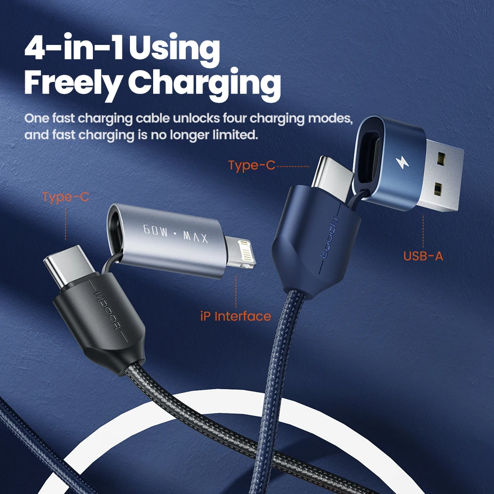 Toocki 4 in 1 Cable 100W USB Type C to USB C Lighting Fast Charger Cord Data Wire for Macbook Laptop iPhone 15 14 Samsung Xiaomi