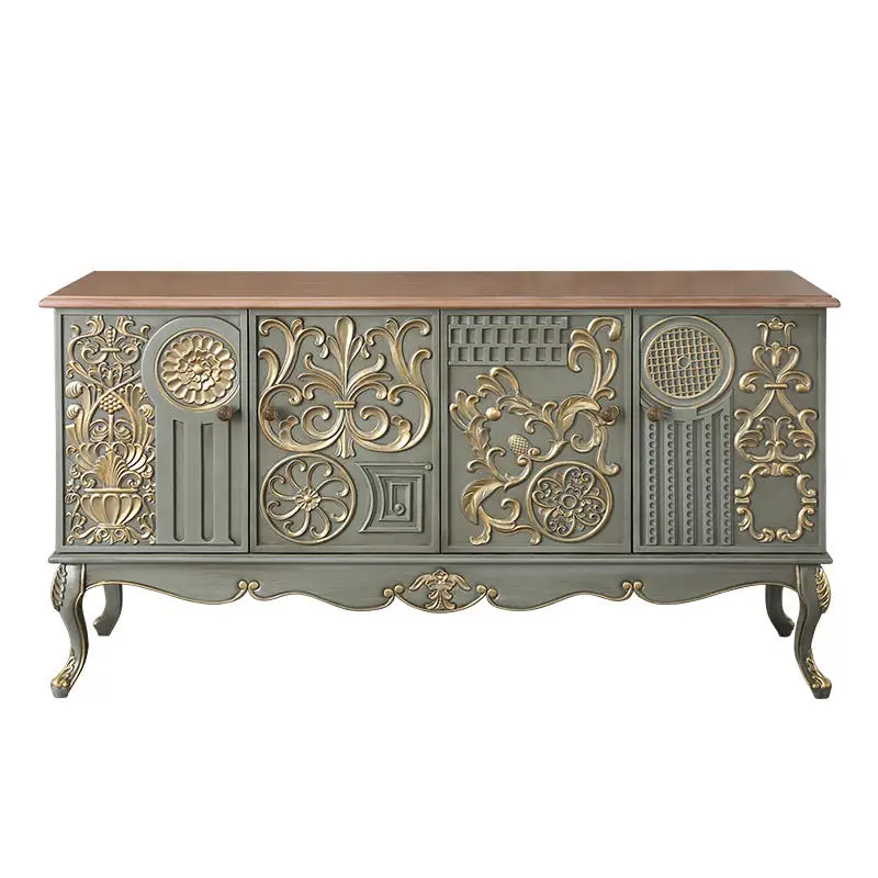 

French retro solid wood dining side cabinet neoclassical entrance door facing the entrance cabinet carved hand-painted