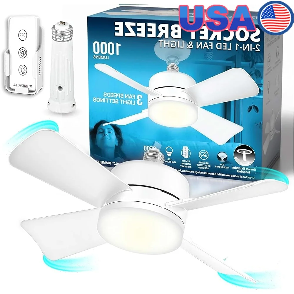 

Потолочный вентилятор с розеткой Breeze с дистанционным управлением, портативный небольшой вентилятор для спальни, кухни, гостиной, простая установка