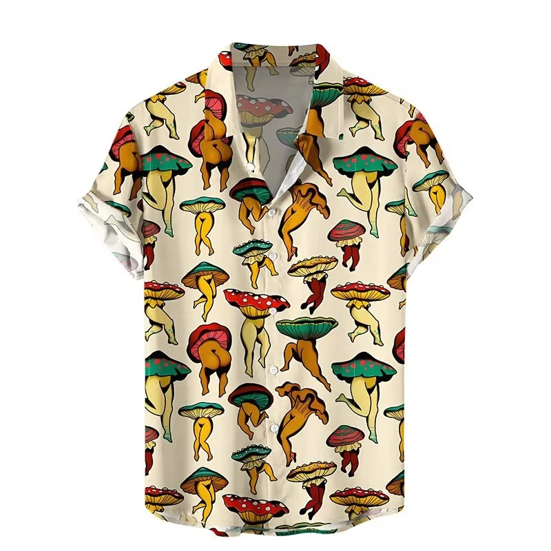 

Hawaiian Men Shirt Funny Mushroom Cactus Loose Oversized Shirts Mens Blouses High-Quality Mens Clothing Beach Party Sweatshirts