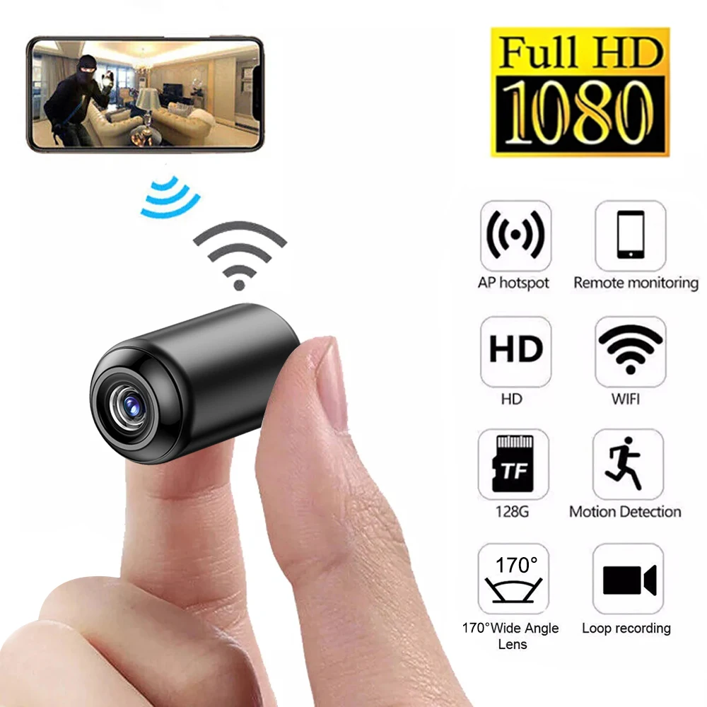 

1080P Mini HD Camera 128GB WiFi Wireless Night Vision Motion Detection Body Camera USB Powered Loop Recording Security Camera