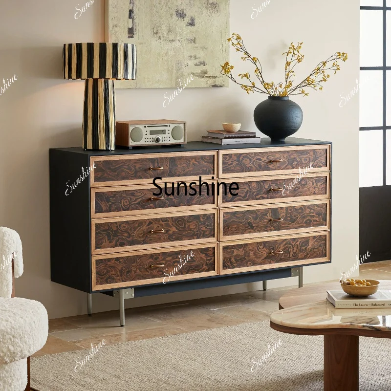 Living room solid wood eight-bucket cabinet, bedroom wall storage side cabinet