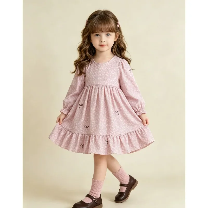 Kinder Mädchenkleid RAISE Herbst Schleife Blumendruck Kinder Mädchen Prinzessinnenkleid Rundhals 2-8 Jahre Mädchen Langarmkleid Haarband – Detail 15