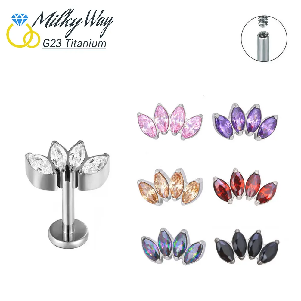 

G23 Titanium Set Colorful Zircon Ear Nose Stud Sexy Labret Nasal Lip Piercing Women's Jewelry Internal Thread Brincos Feminino