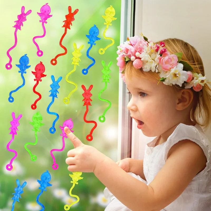 1-200PCS 부활절 스티키 핸드 토이 글리터 탄성 토끼 TPR 소프트 클라이밍 토이 어린이 파티 선물 부활절 파티 용품