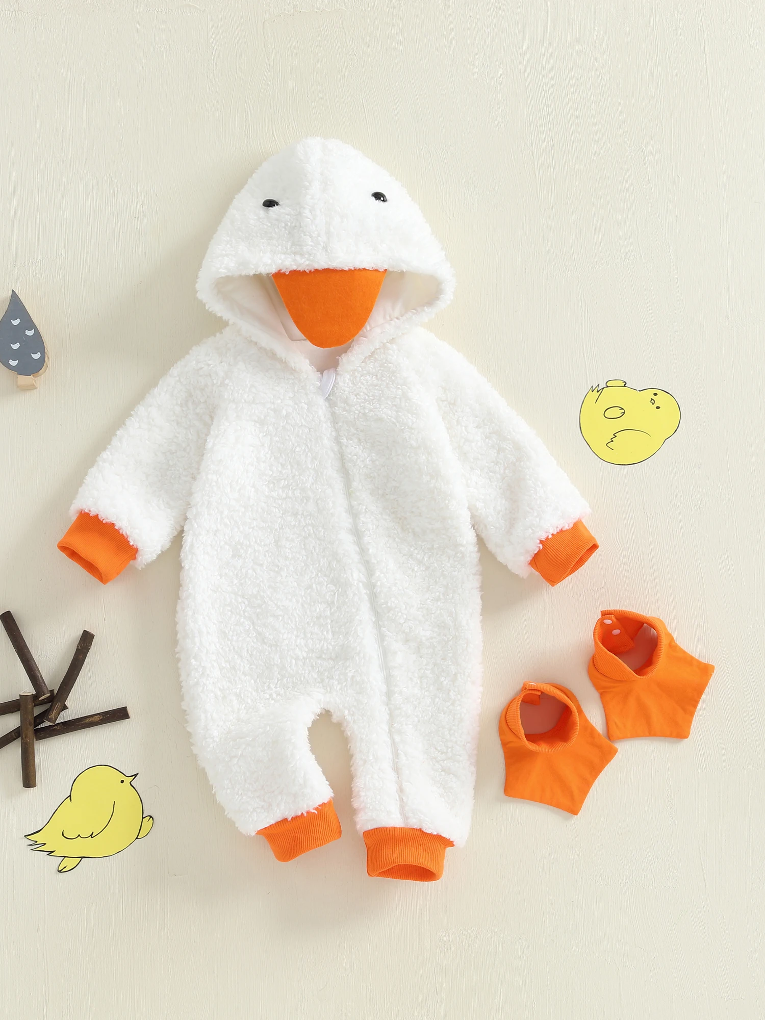 

Toddler Pumpkin Costume Soft Fleece Hooded Jumpsuit with Zipper Closure and Non-Slip Footies for Halloween Party