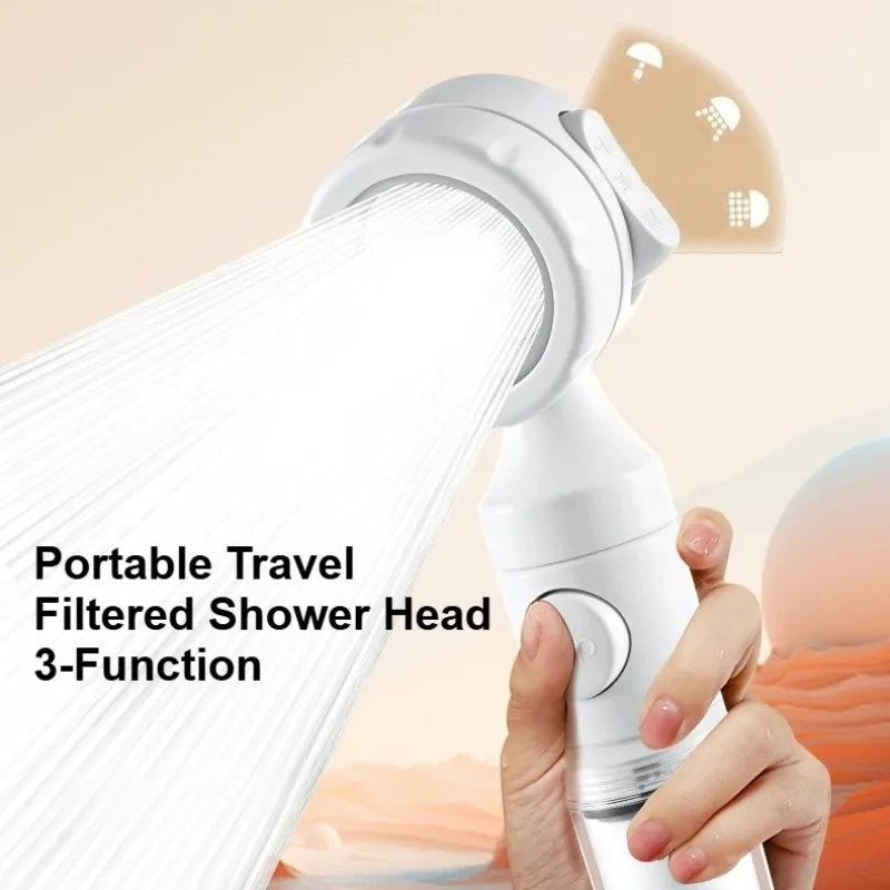 Portable Travel Filtered Shower Head 3 Modes Universal Shower Spray Shower Accessory Household Handheld Shower Nozzle