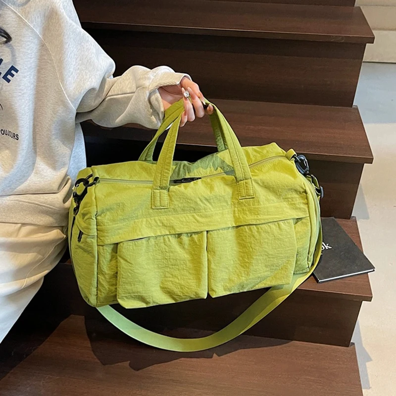 

2025 Women's College Style Large Capacity Nylon Travel Bag Cover Pull Rod Big Bag Sports Fitness Bag Foldable Travel Luggage Bag