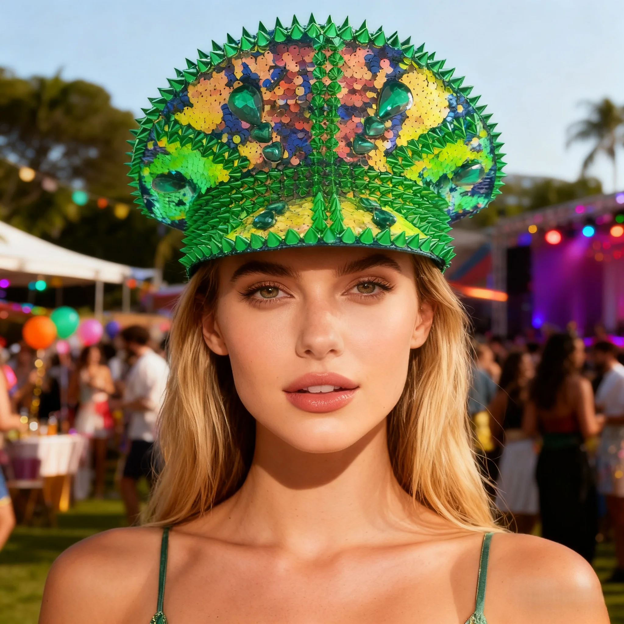 HongLuan Cappello da capitano con anello in pelle laser giallo con strass e berretti militari per donna, accessori per festival rave e berretto da festa da uomo