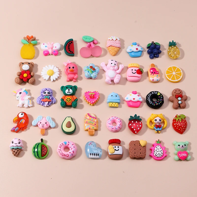 Leslie Mixed 5/20pcs Cute Resin Flower Fruit Animal Charm Cabochon DIY Nail Arts Phone Case Pendant For Jewelry Making Findings