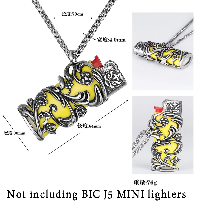 Creative Trend Pattern Hollow Crater Necklace for Small BIC J5 J25 Mini Lighter Titanium Steel Case Not including lighters