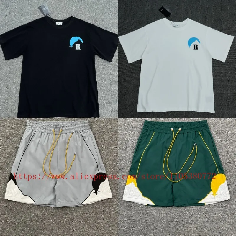 

2026 New Men's Rhude Print Casual Shorts Loose Fit Nylon Drawstring High Quality Beach Sports Shorts