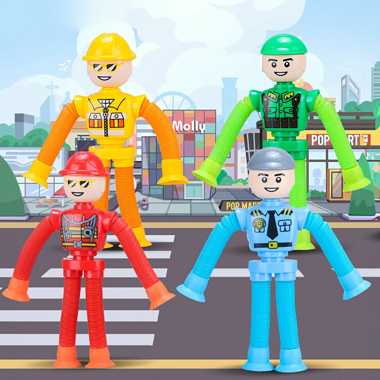 Vielseitiger Roboter-Teleskoprohr, Kinderpuzzle, Dehnen, Cartoon-Saugnapf, interaktive kreative Dekompression für Eltern und Kinder