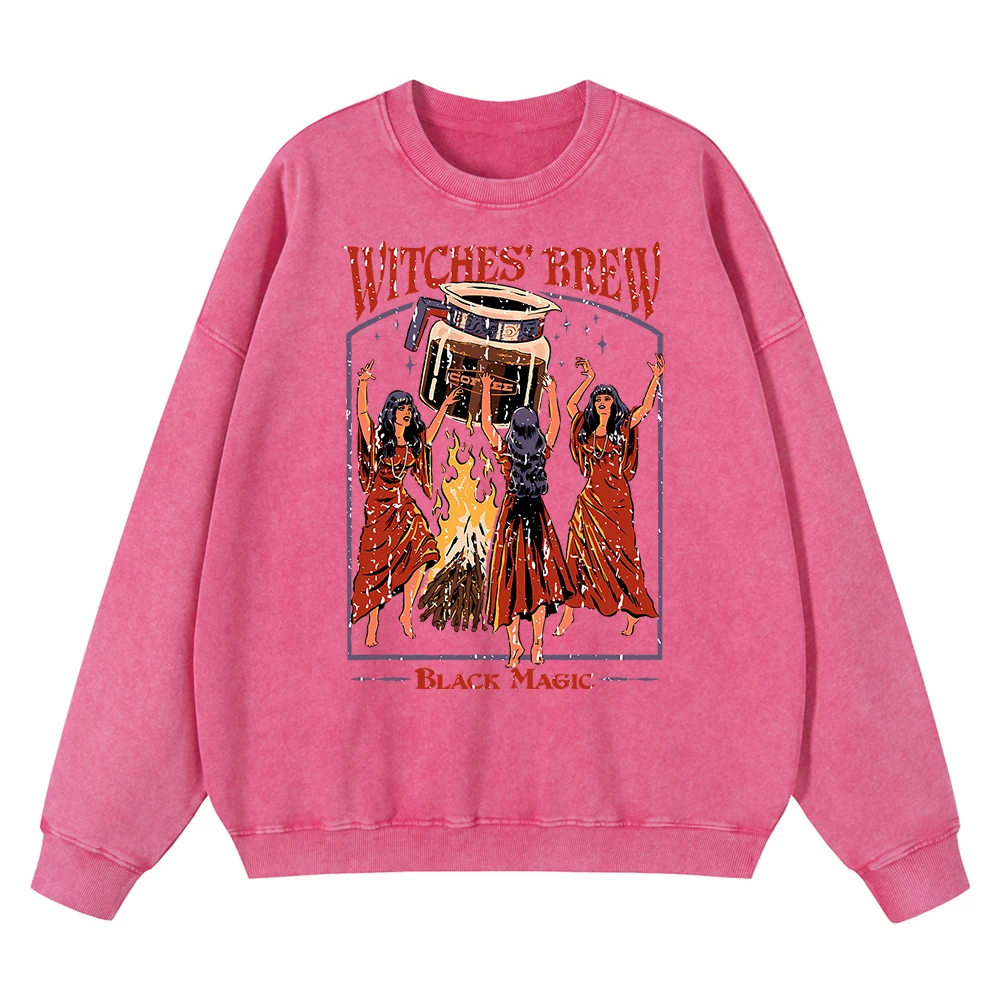 

Vintage Distressed Washing Witches Brew Coffee Black Magic Clothes Men Autumn Cotton Sweatshirts Hip Hop Oversized Pullovers