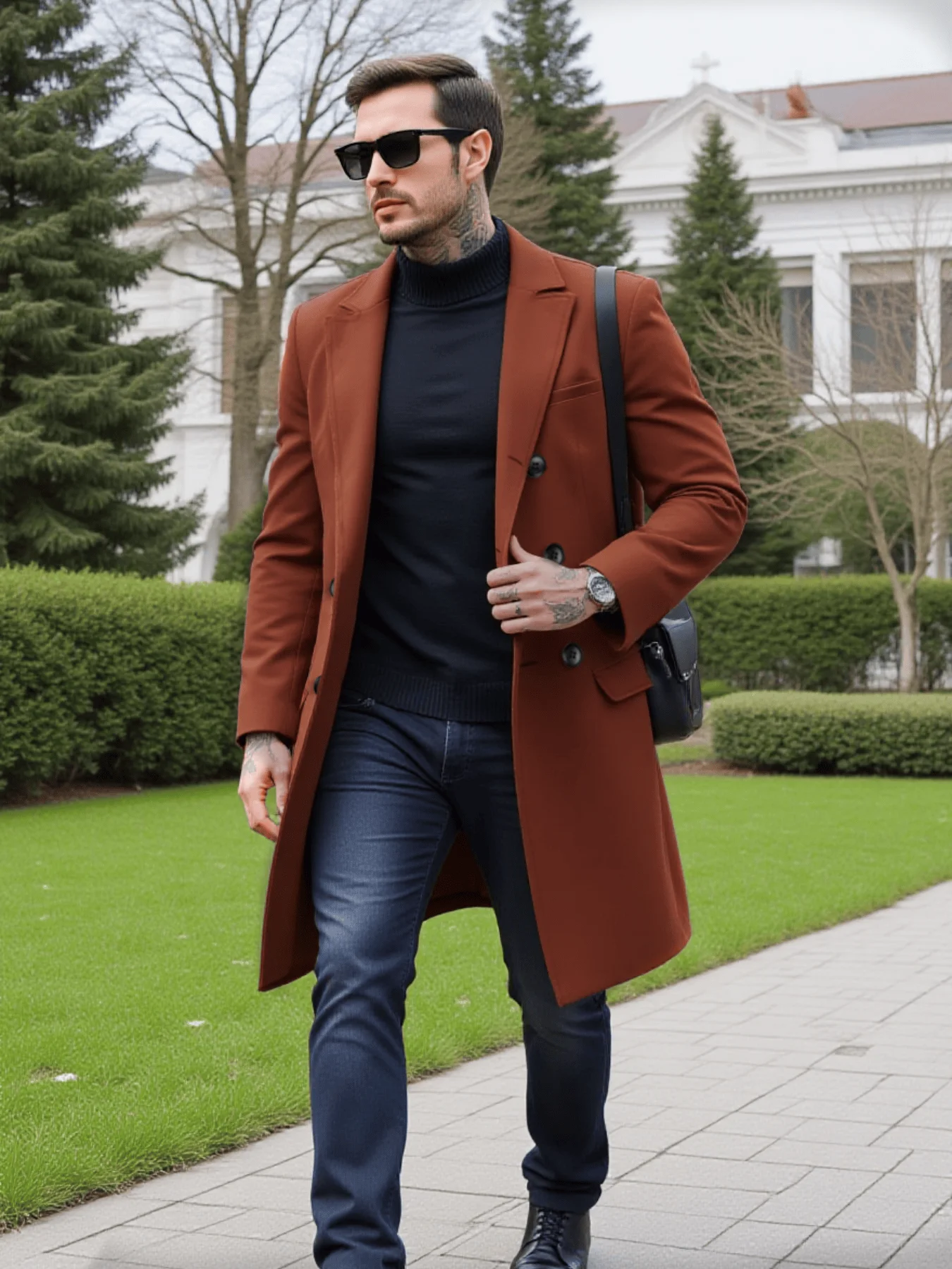 

Men's Classic Woolen Coat Long Jacket For Autumn Warm Casual Outdoor Streetwear Fashion Commuting Wear Double Breasted