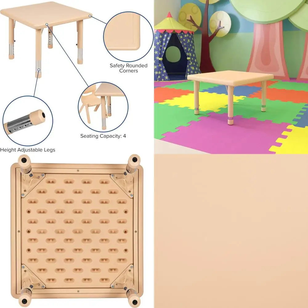 

24 Natural Plastic Square Adjustable-Height Activity Table by Wren