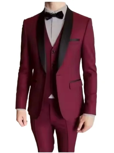 Three-piece suit, pure color suit jacket, men's casual fitted suit