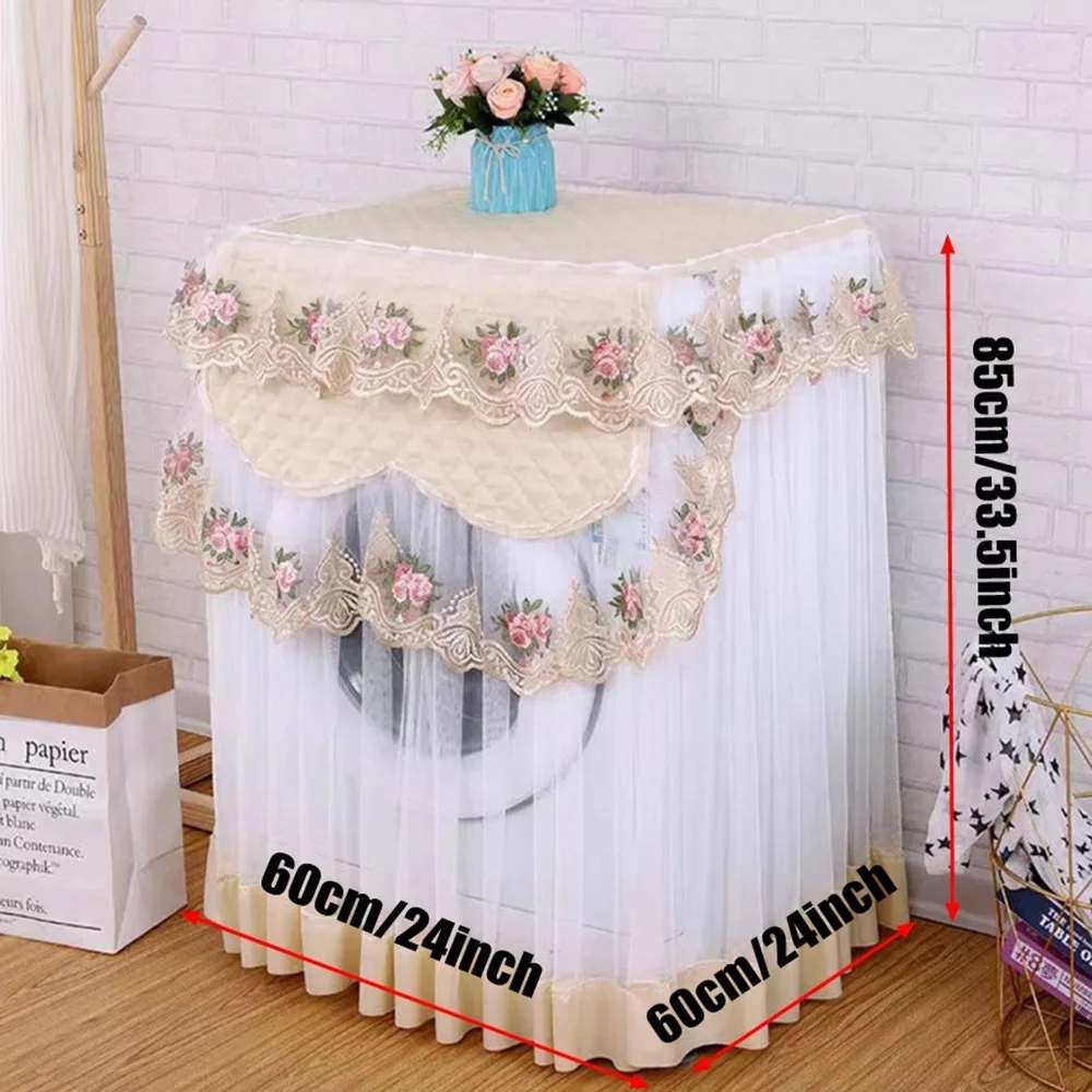 Romantic Lace Washing Machine Cover Dustproof Dryer Dust Cover Embroidery Floral Home Decor Protector Washing Machine Covers