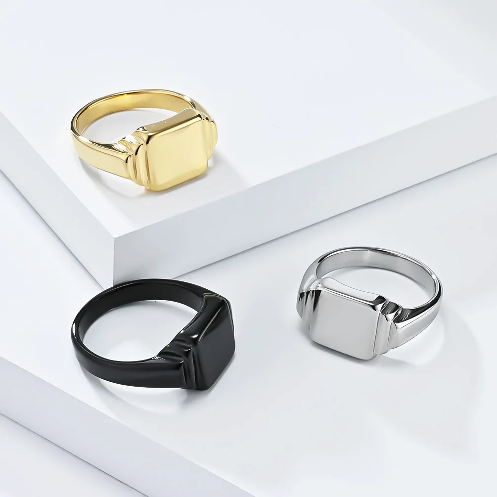 INS 심플한 기하학적 사각형 매끄러운 표면 링, 스테인레스 스틸, 남녀공용 손가락, 트렌디 쥬얼리