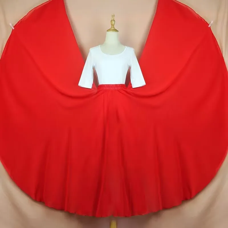 

Spring Summer Double Layer Chiffon Square Dance Skirt National Dance Long Skirt 360 Deee Flared f Body Skirt